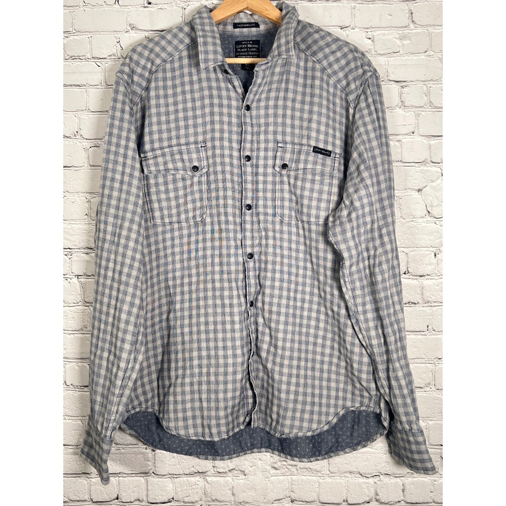 Lucky Brand Black Label Mens XL California Fit Snap Button Down Shirt